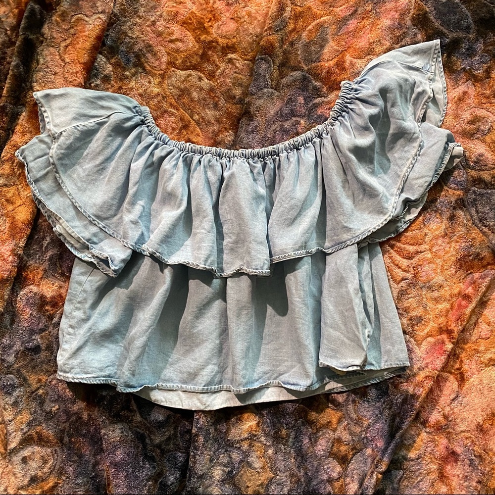 Soft Jean Off The Shoulder Crop Top